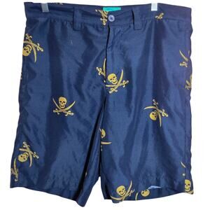 Liquid Flow Navy and Gold Skull Print Shirts Size 34
